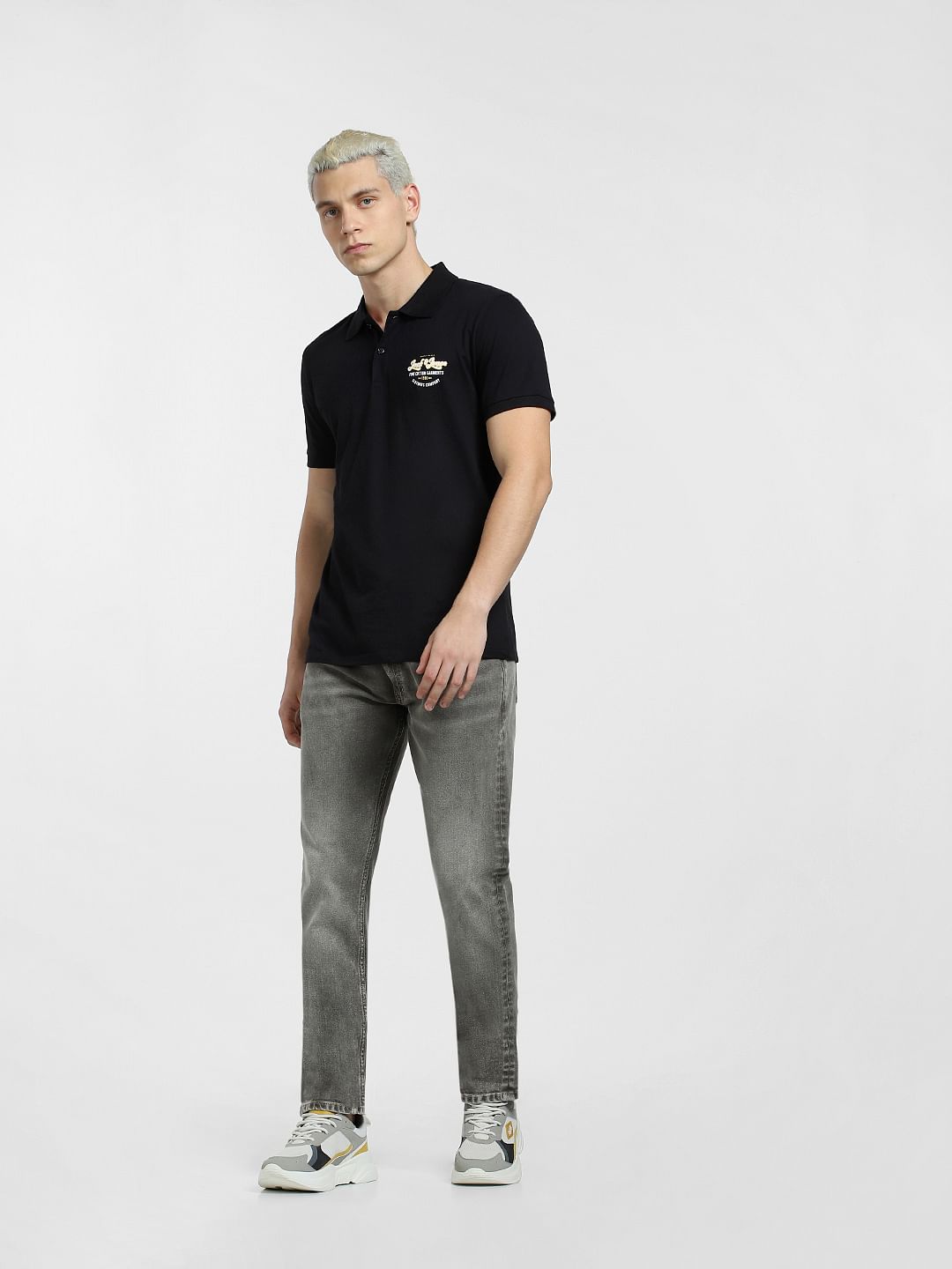 Black Logo Print Polo Neck T-shirt