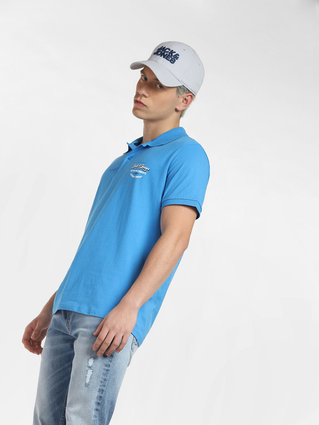 Blue Logo Print Polo T-shirt