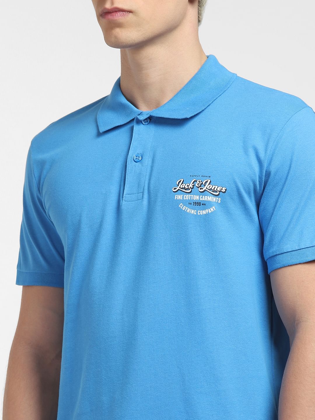 Blue Logo Print Polo T-shirt
