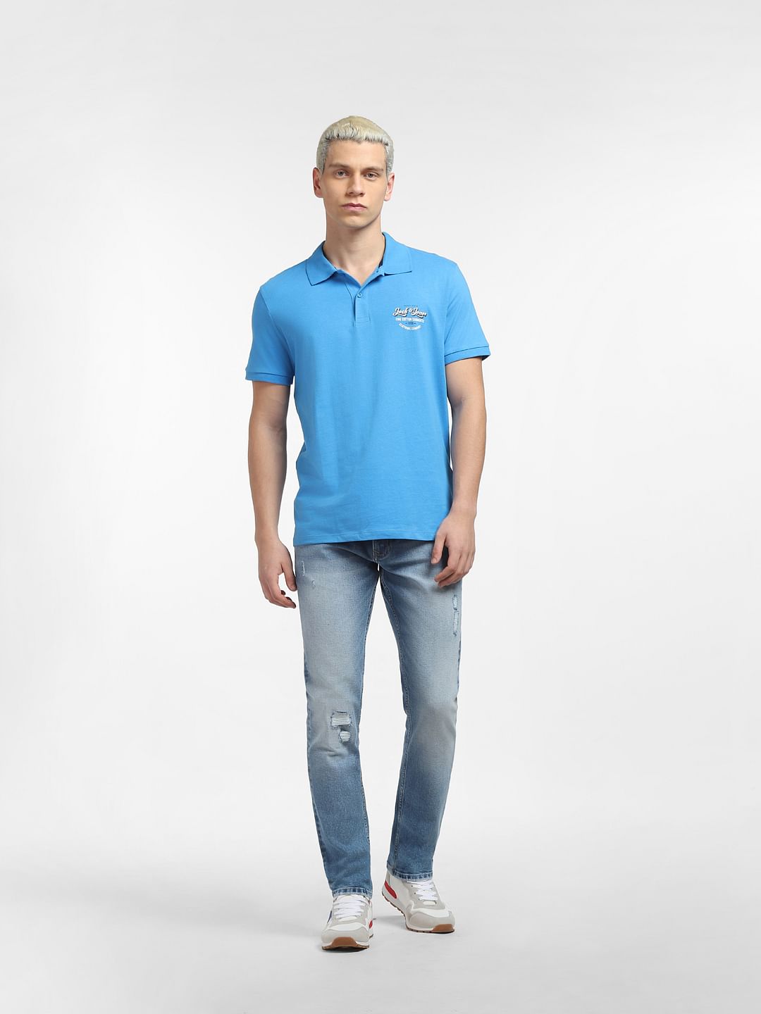 Blue Logo Print Polo T-shirt