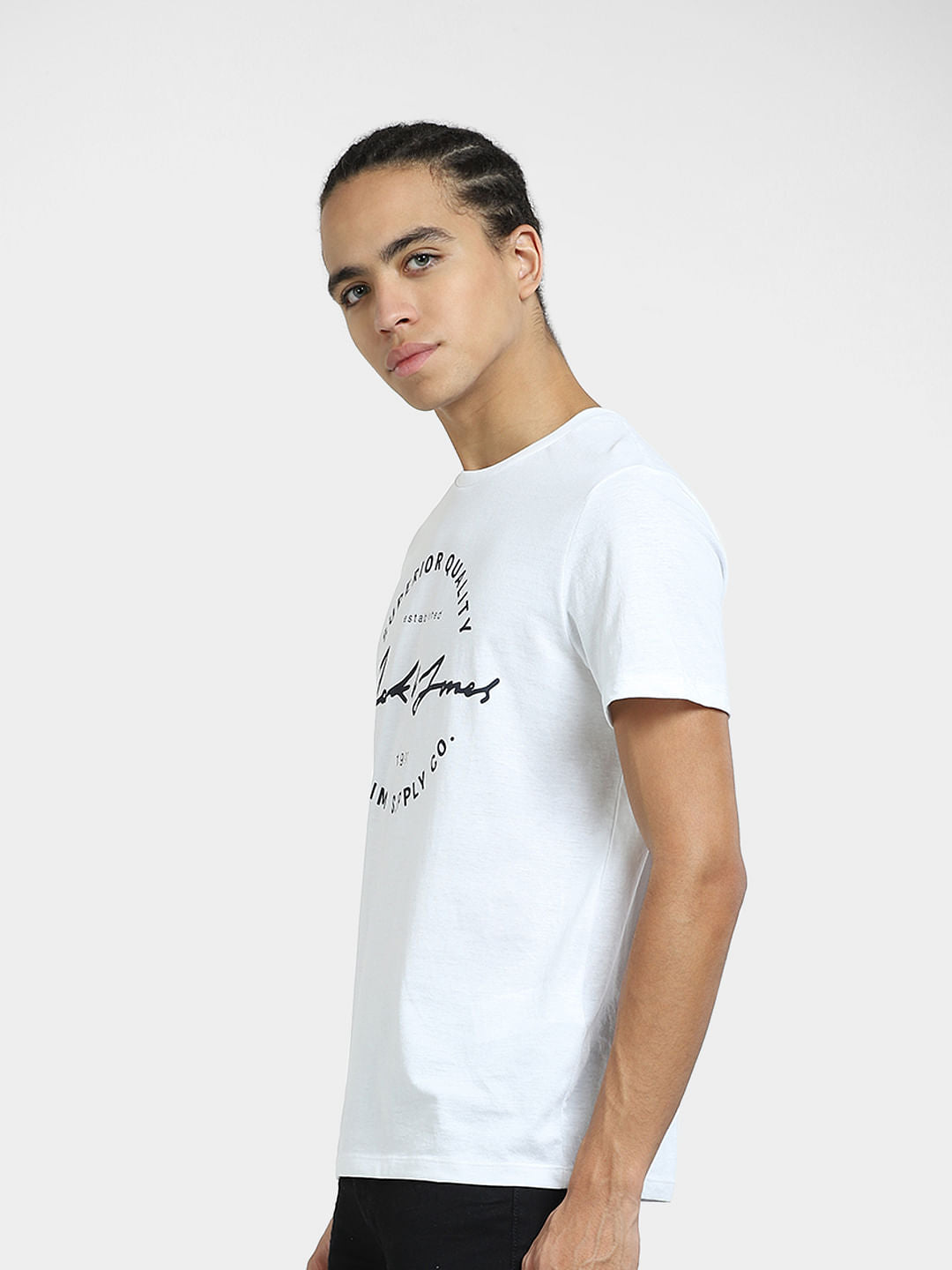 White Logo Print Crew Neck T-shirt