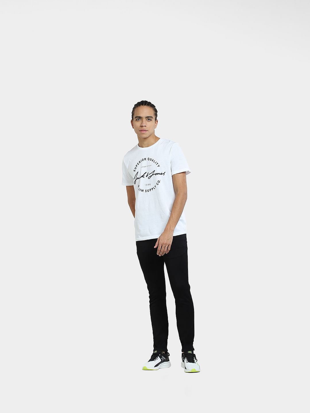 White Logo Print Crew Neck T-shirt