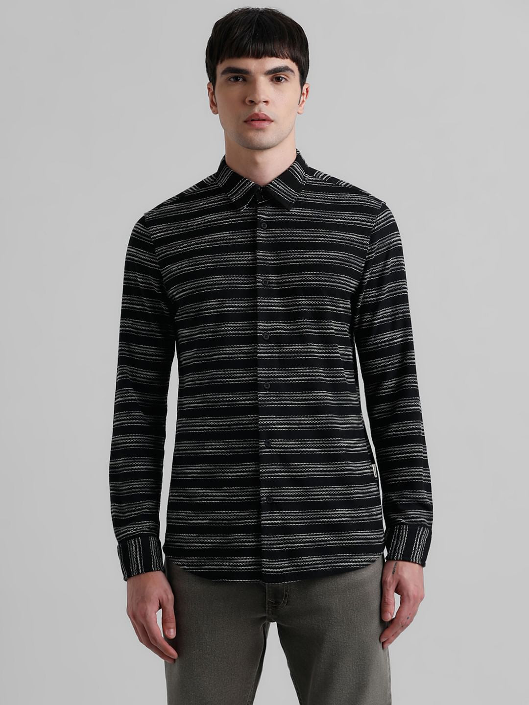 Black Embroidered Full Sleeves Shirt