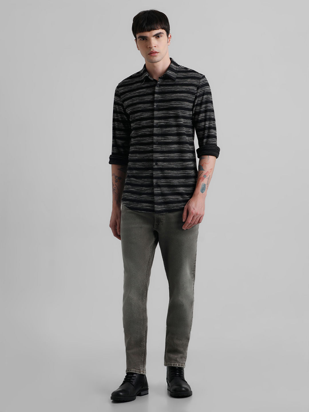 Black Embroidered Full Sleeves Shirt