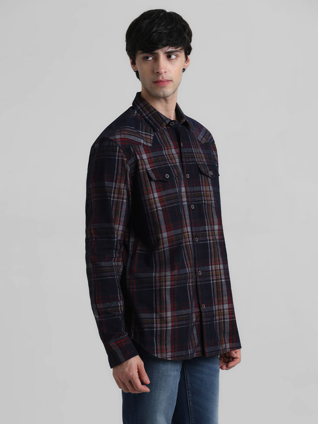Navy Blue Check Full Sleeves Shirt