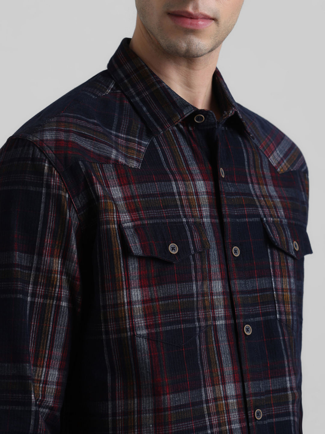 Navy Blue Check Full Sleeves Shirt