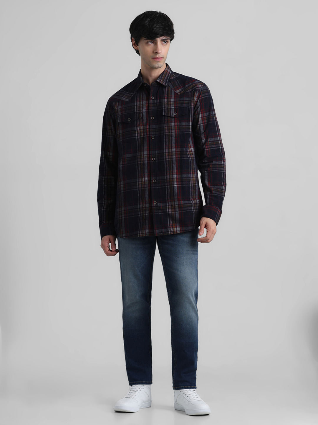 Navy Blue Check Full Sleeves Shirt