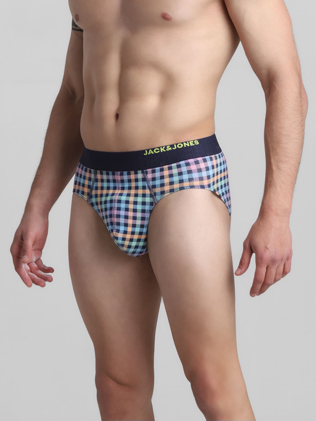 Navy Blue Check Print Briefs