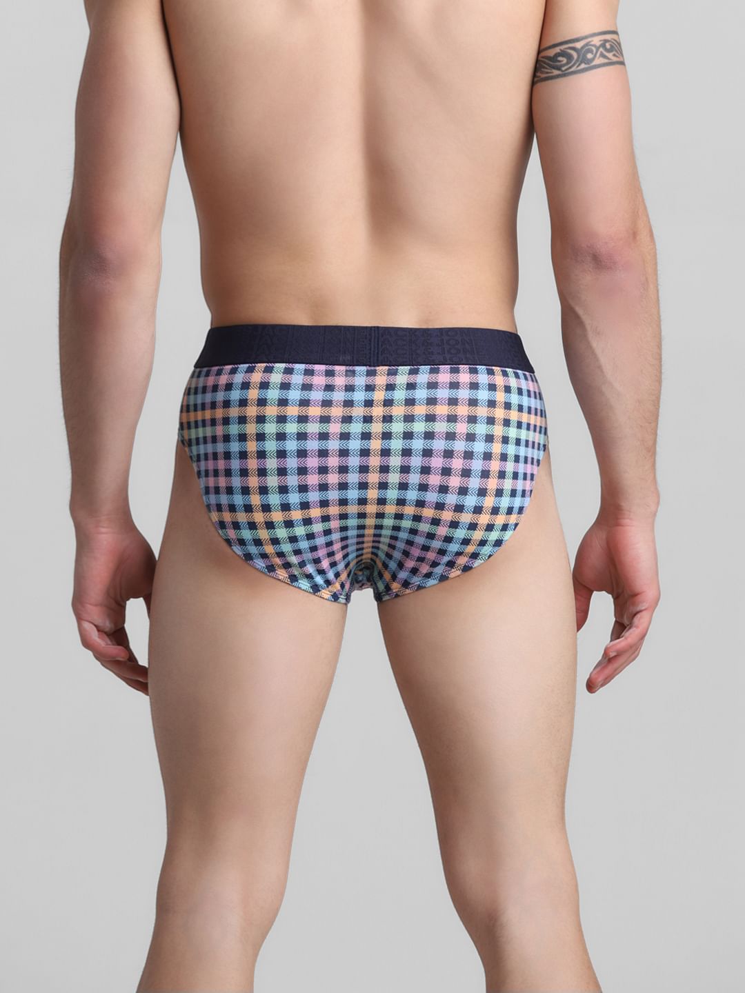 Navy Blue Check Print Briefs