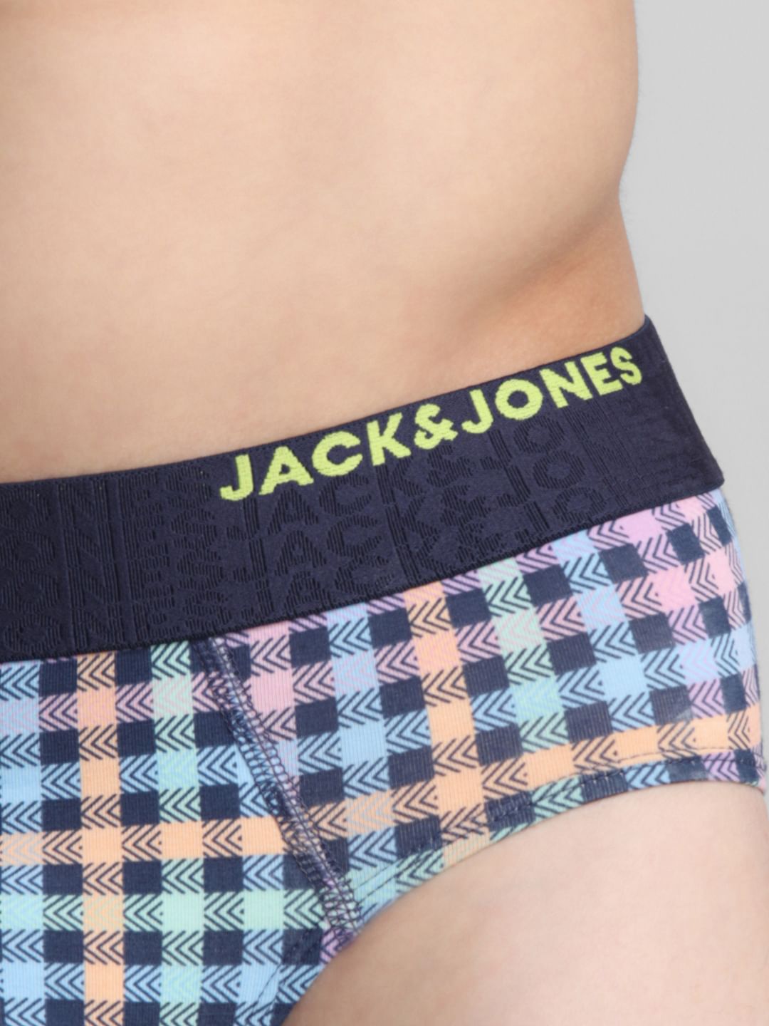 Navy Blue Check Print Briefs