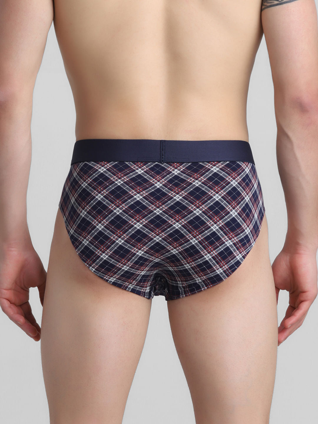 Navy Blue Tartan Check Briefs