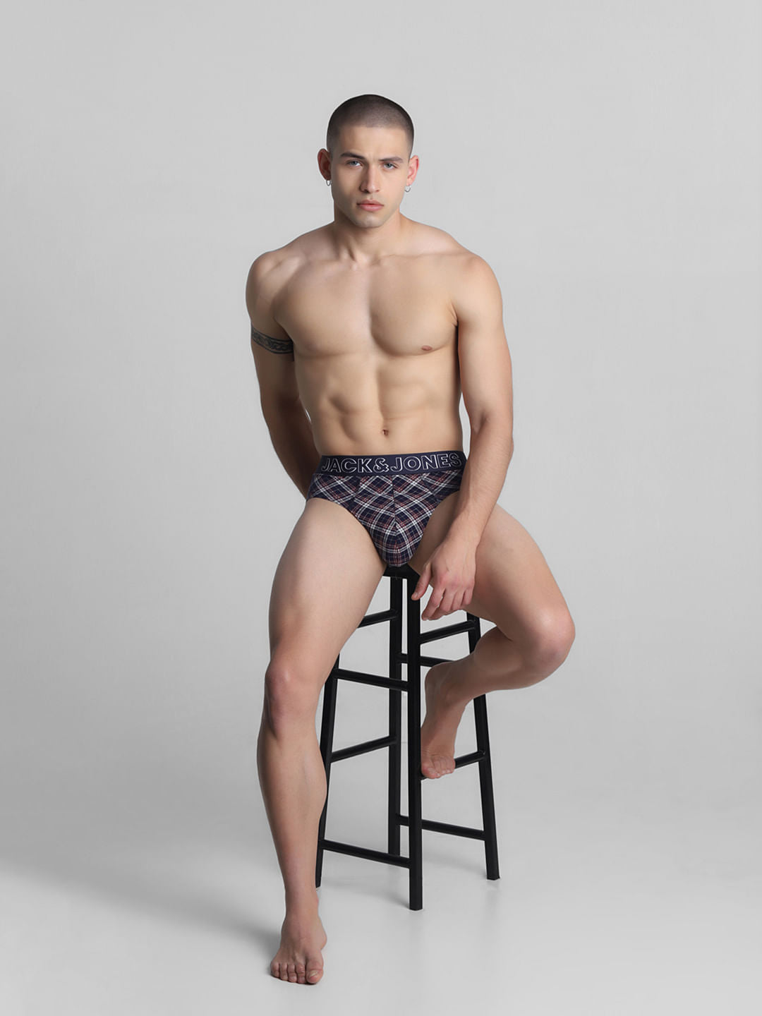 Navy Blue Tartan Check Briefs
