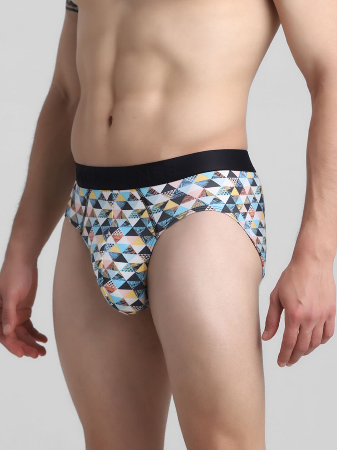 White Tropical Check Print Briefs