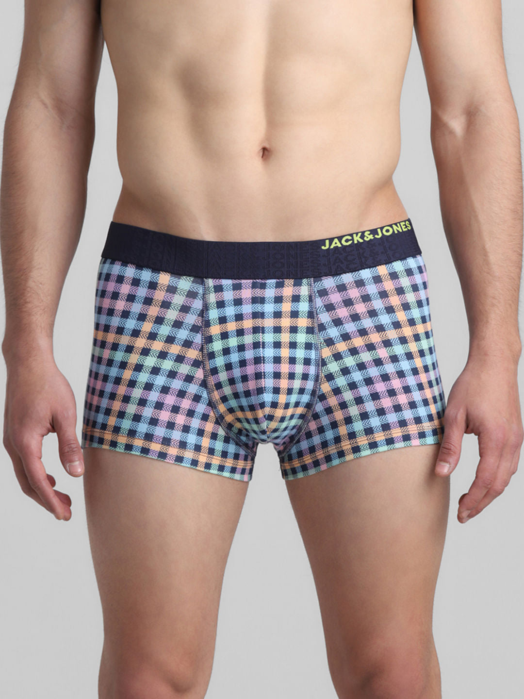 Navy Blue Check Print Trunks