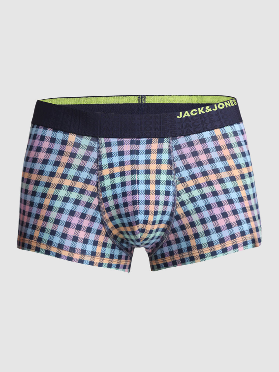 Navy Blue Check Print Trunks