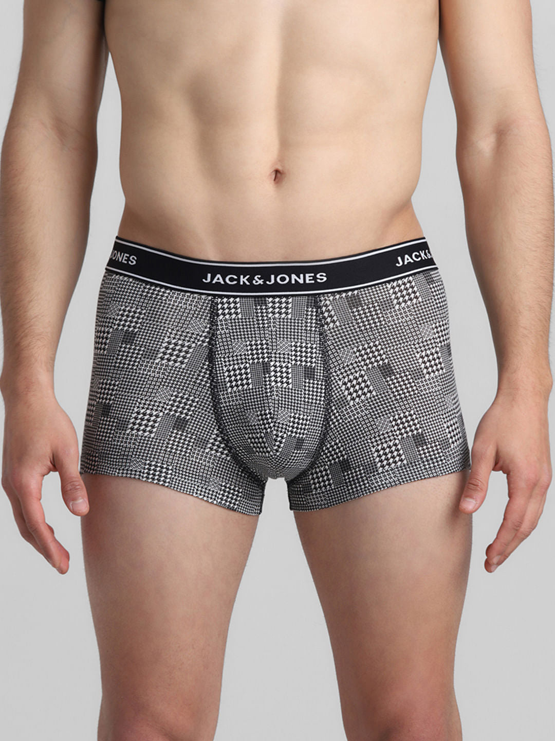 White Houndstooth Print Trunks