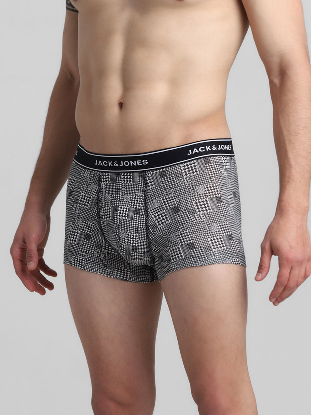 White Houndstooth Print Trunks