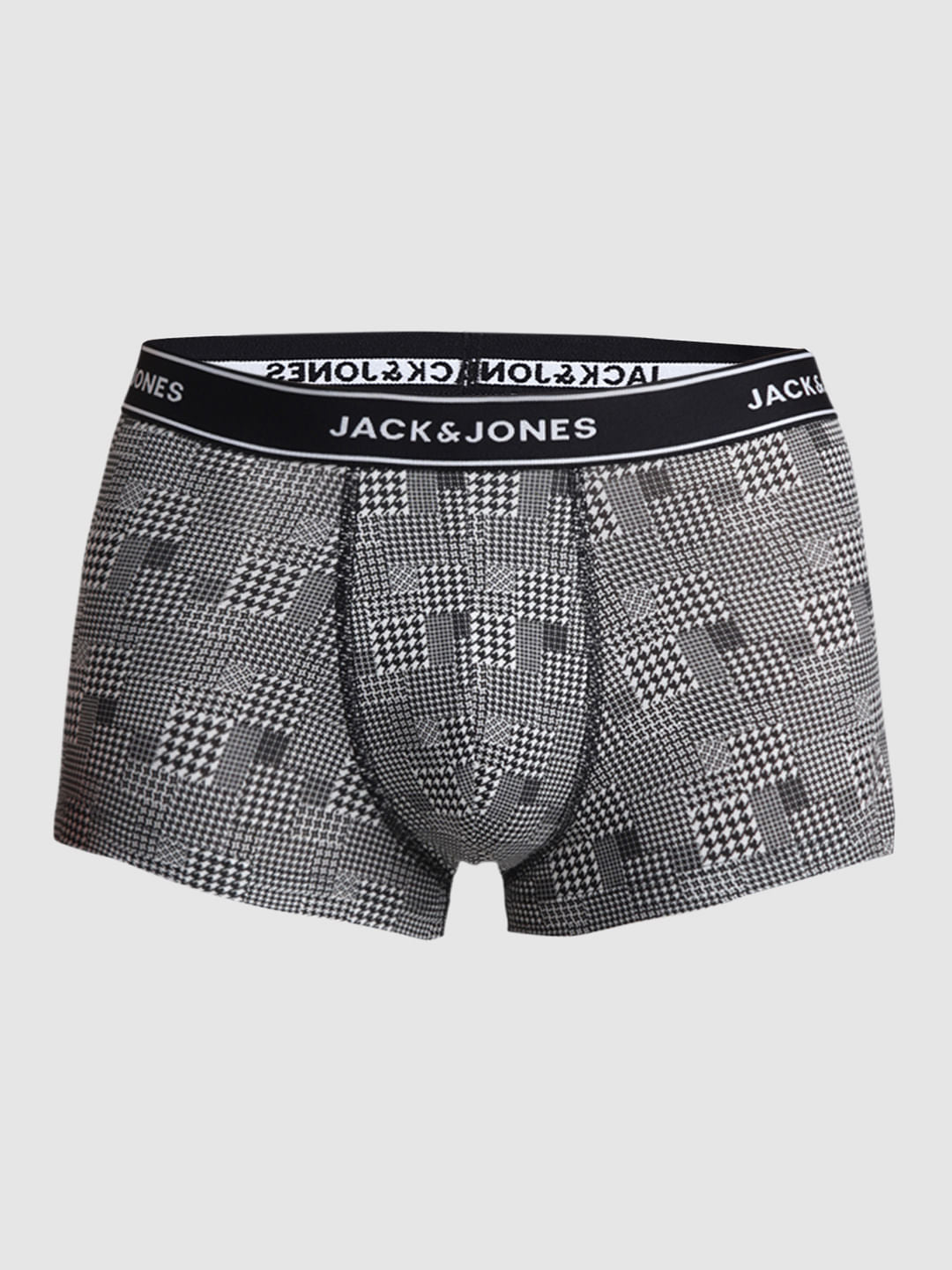 White Houndstooth Print Trunks