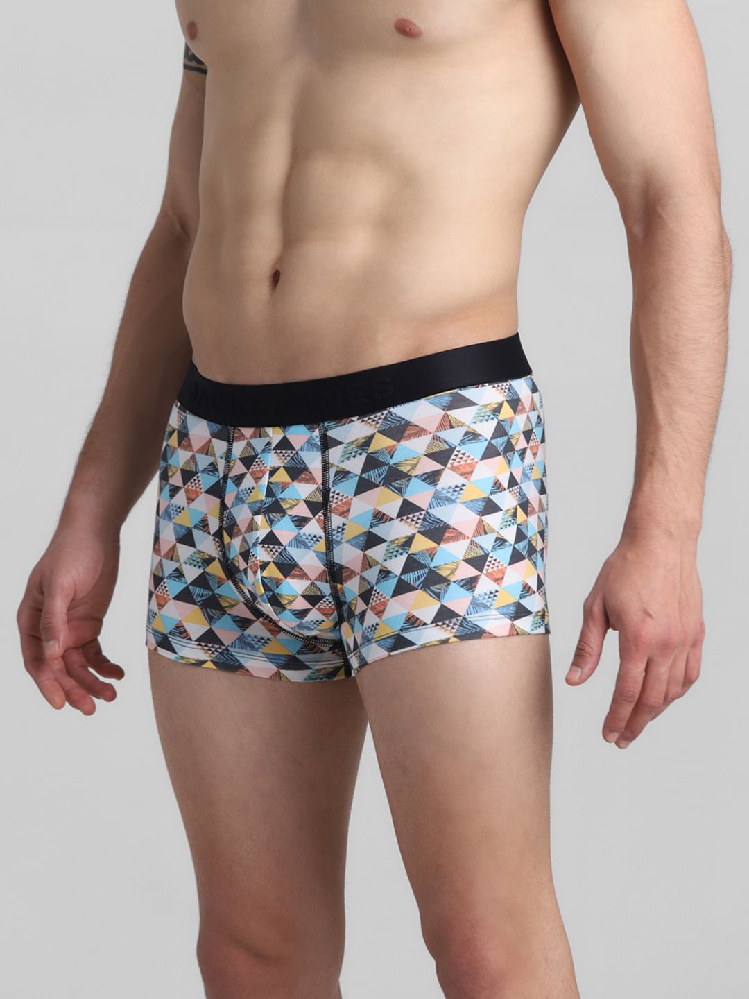 White Tropical Check Print Trunks