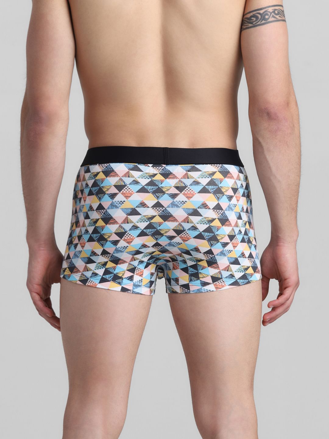 White Tropical Check Print Trunks