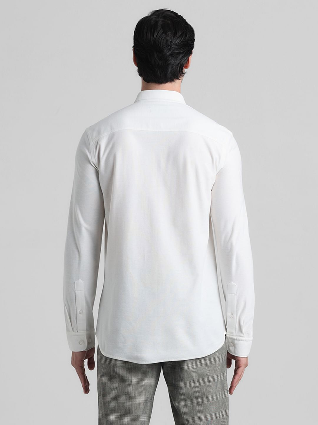 White Knitted Full Sleeves Shirt