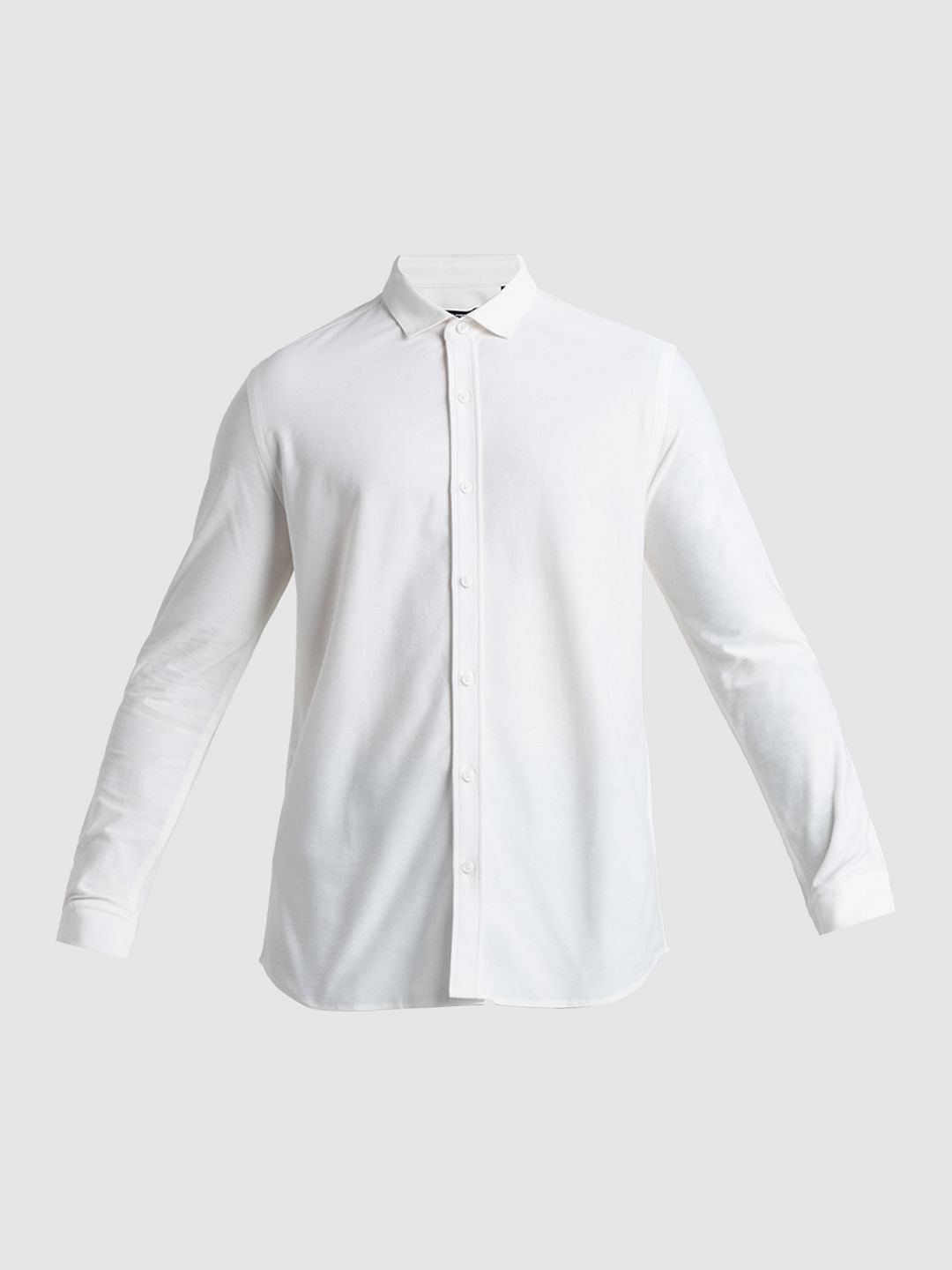 White Knitted Full Sleeves Shirt