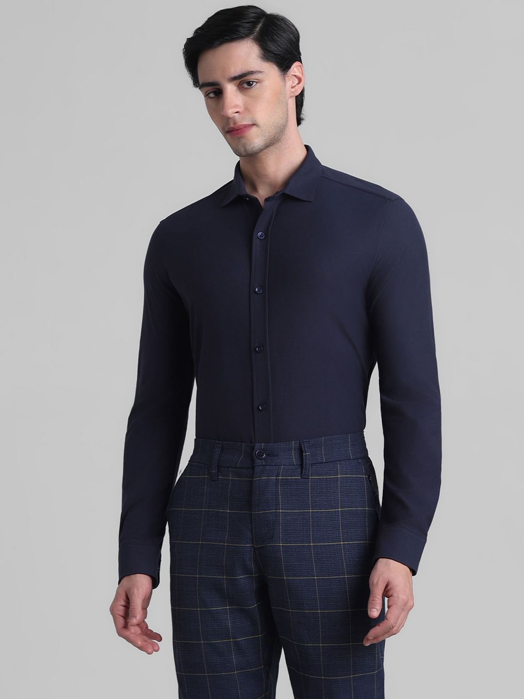 Navy Blue Knitted Full Sleeves Shirt