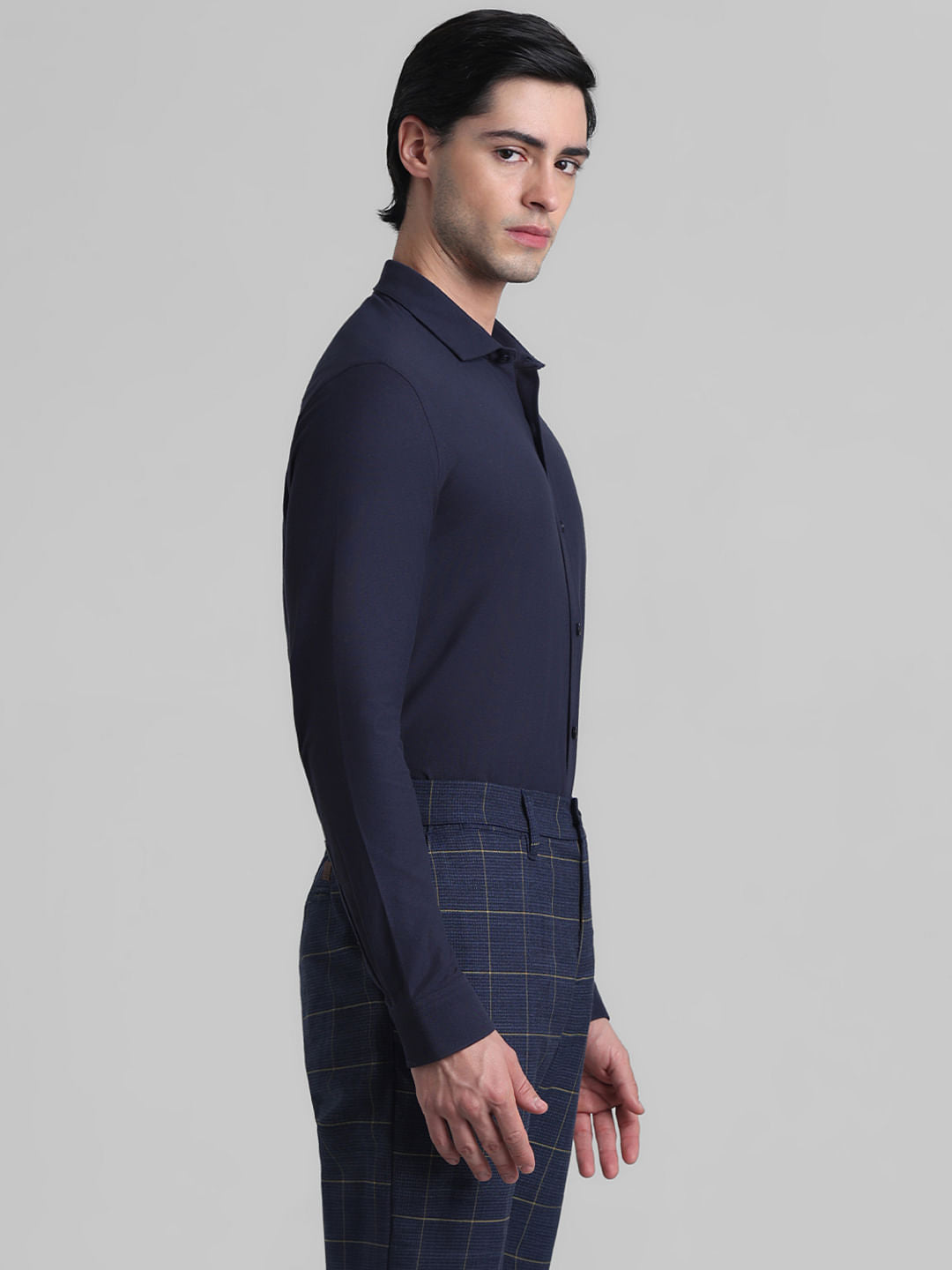 Navy Blue Knitted Full Sleeves Shirt