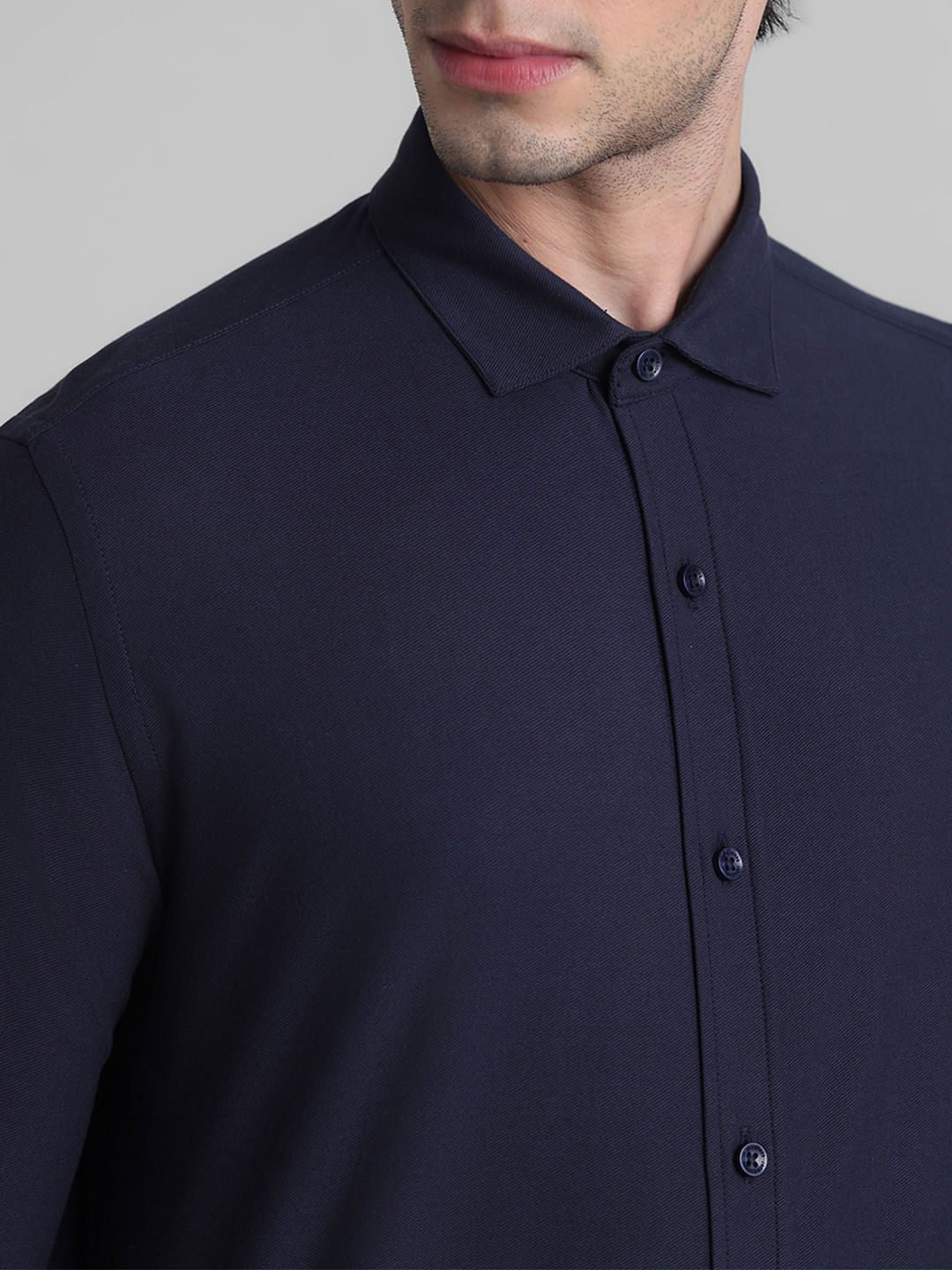 Navy Blue Knitted Full Sleeves Shirt