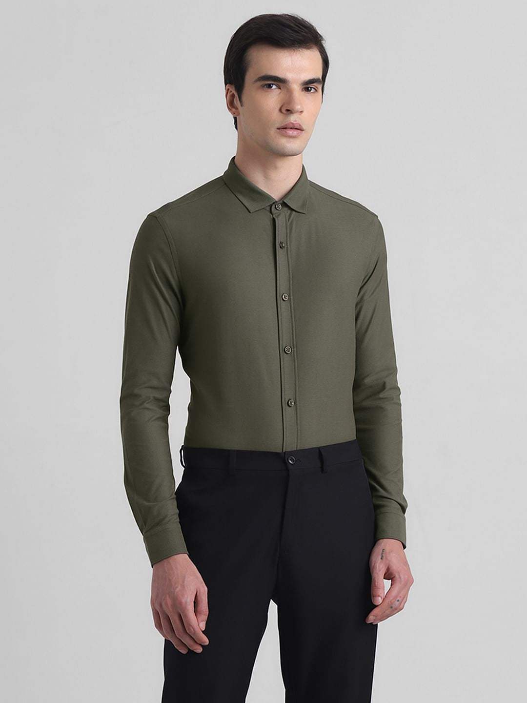 Green Knitted Full Sleeves Shirt