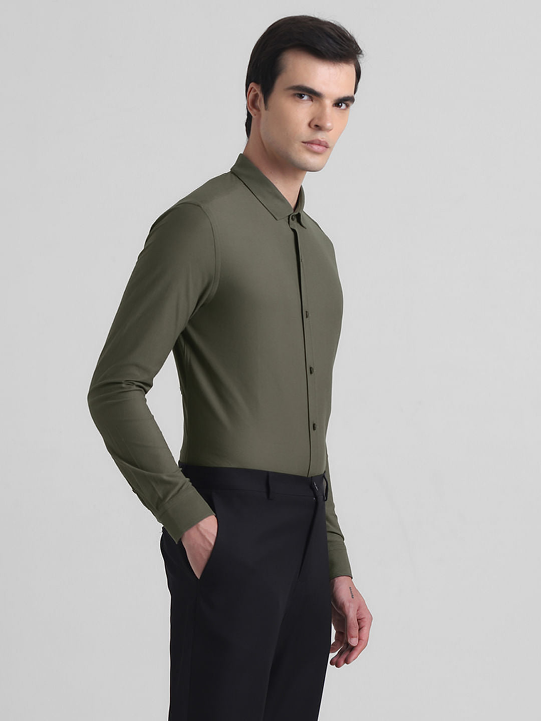 Green Knitted Full Sleeves Shirt