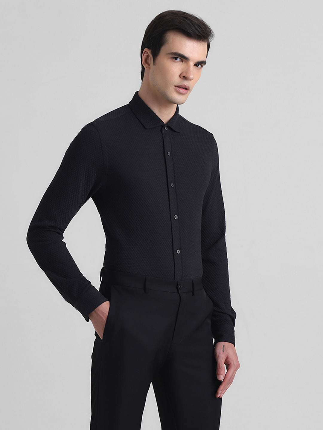 Black Knitted Full Sleeves Shirt