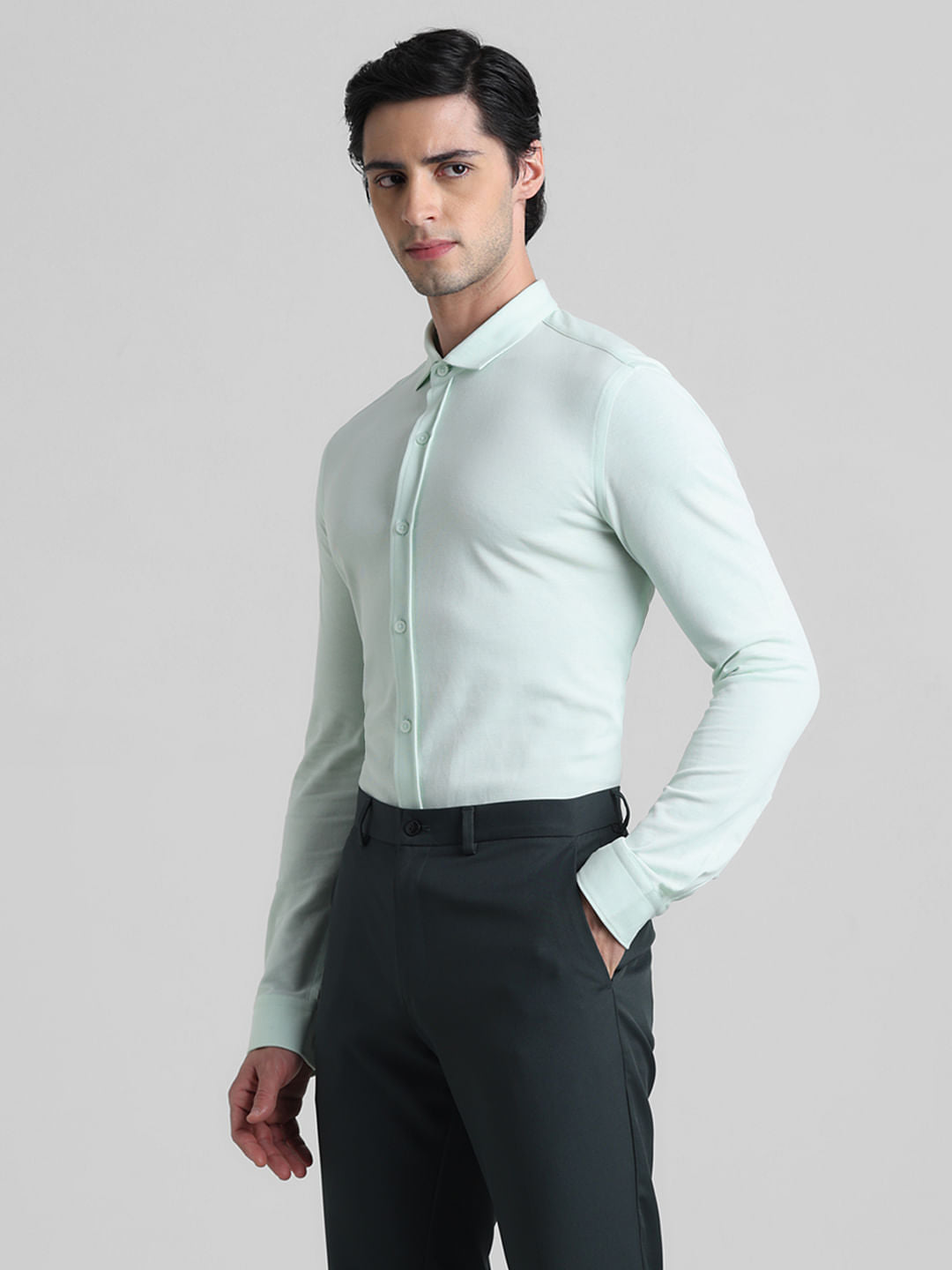 Light Green Knitted Full Sleeves Shirt