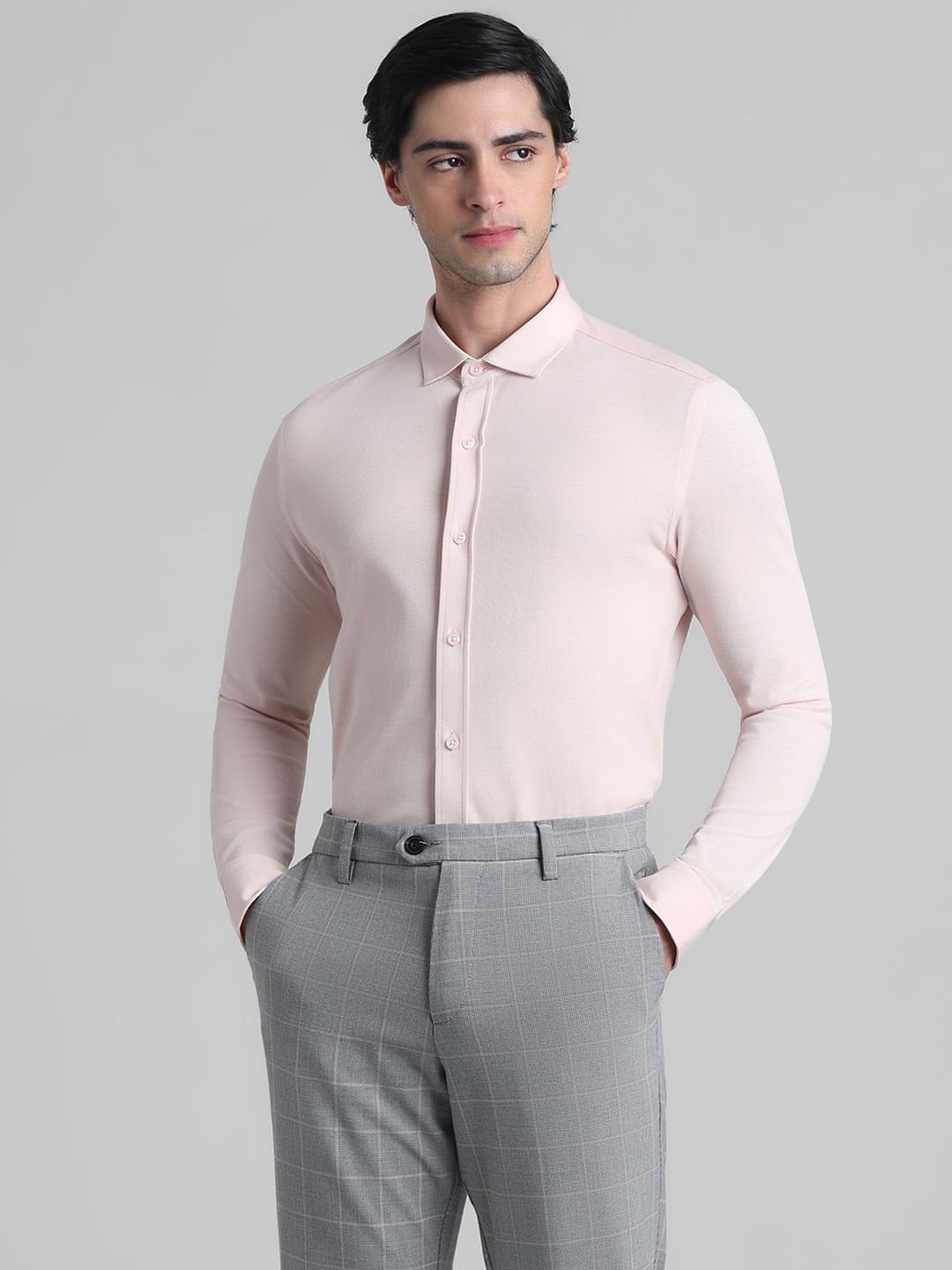 Light Pink Knitted Full Sleeves Shirt