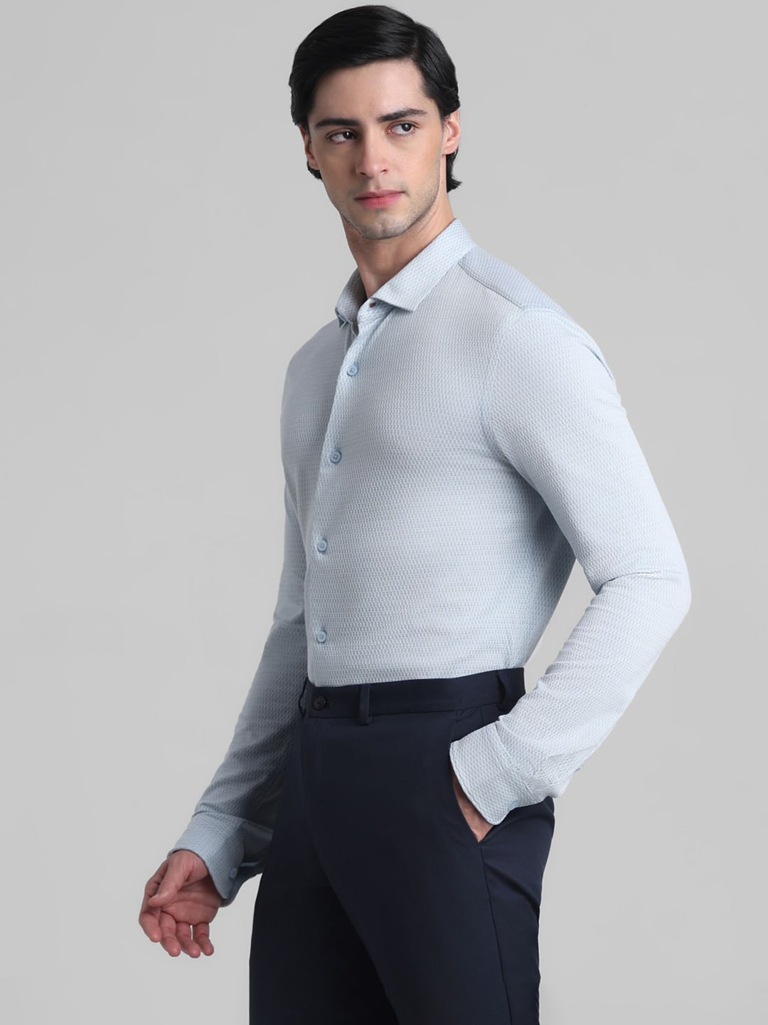 Light Blue Knitted Full Sleeves Shirt