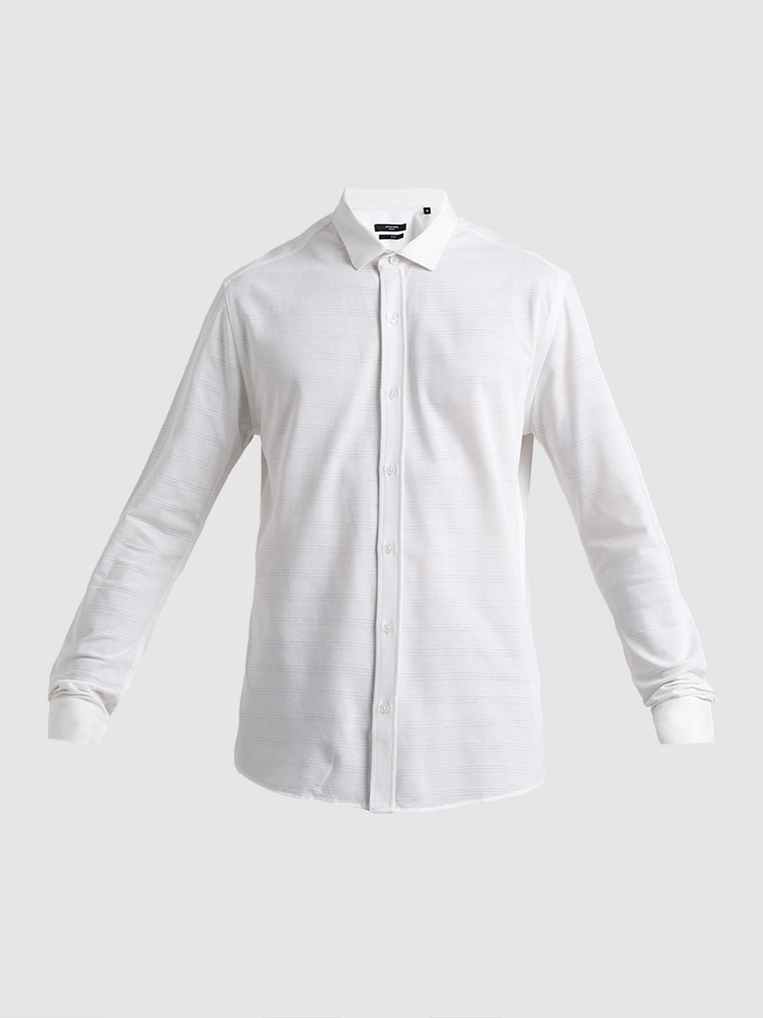 White Knitted Full Sleeves Shirt