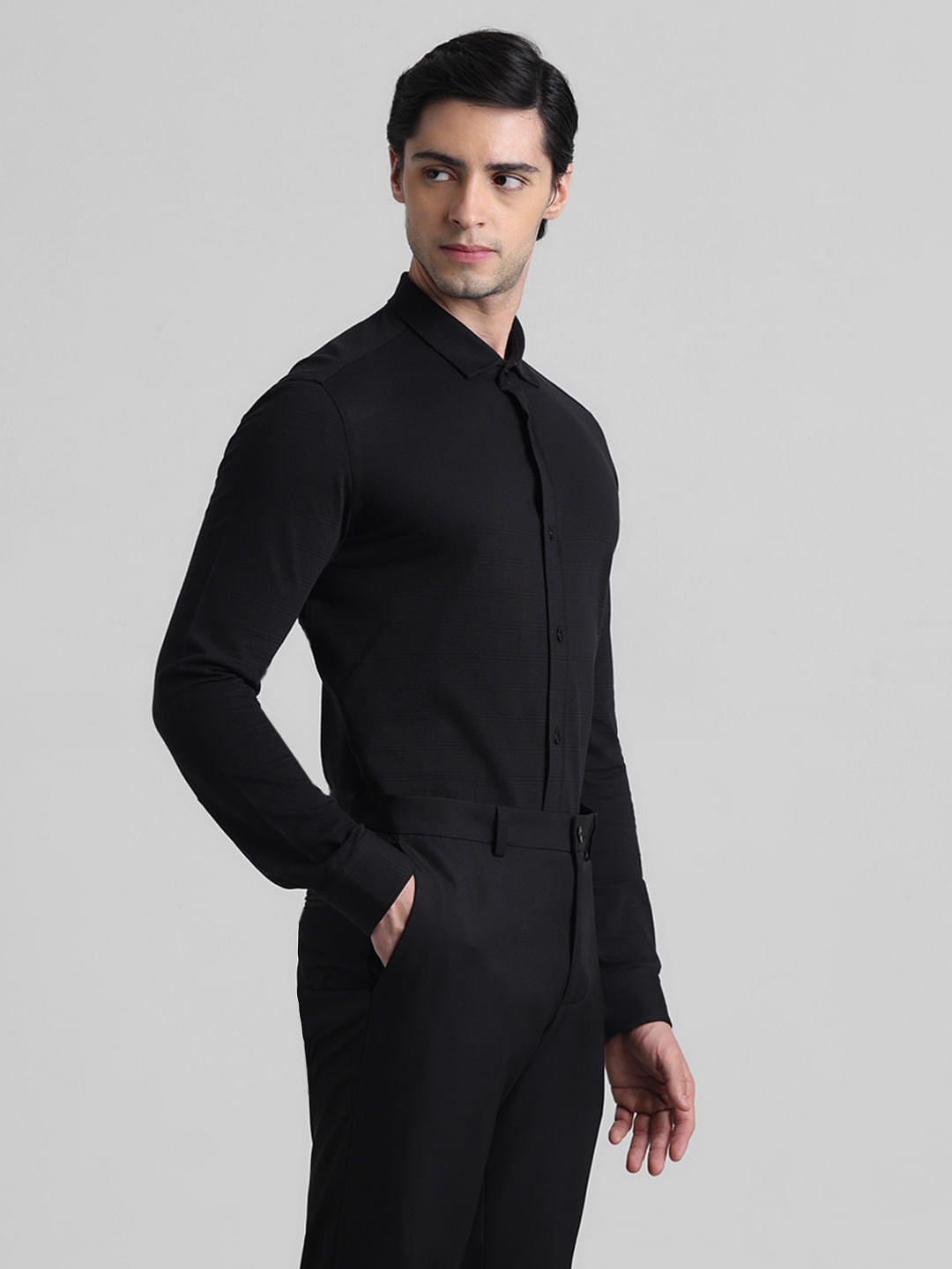 Black Knitted Full Sleeves Shirt