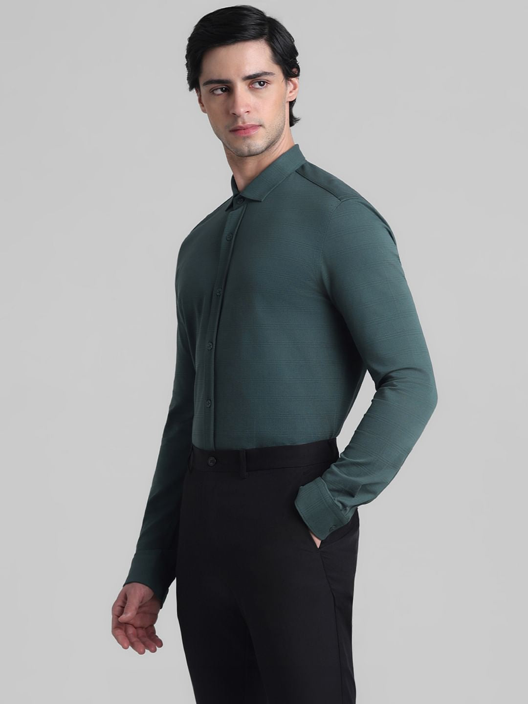 Dark Green Knitted Full Sleeves Shirt
