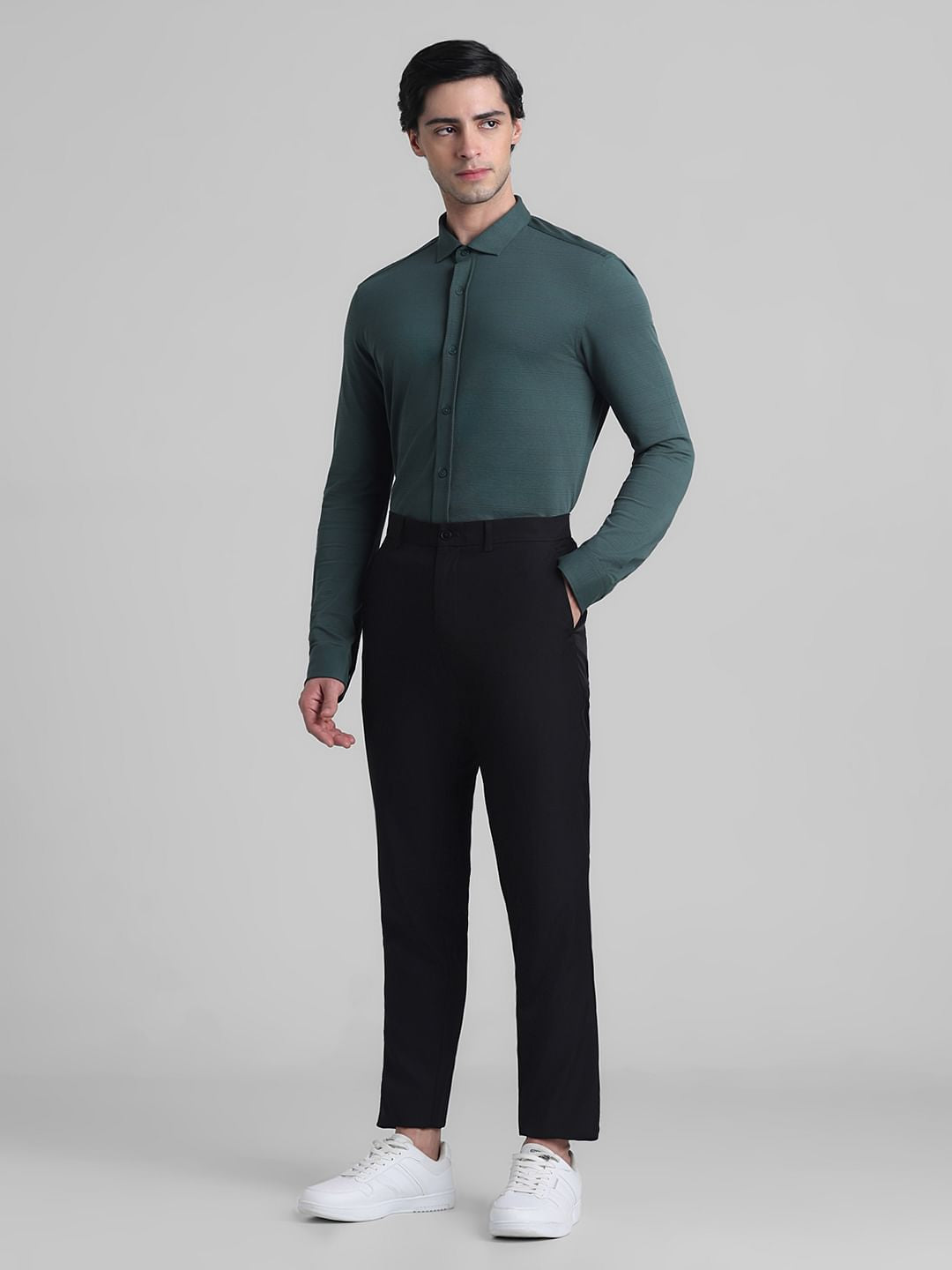 Dark Green Knitted Full Sleeves Shirt