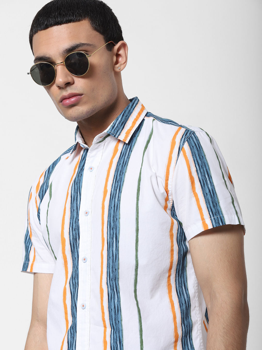 White Striped Short Sleeves Shirt