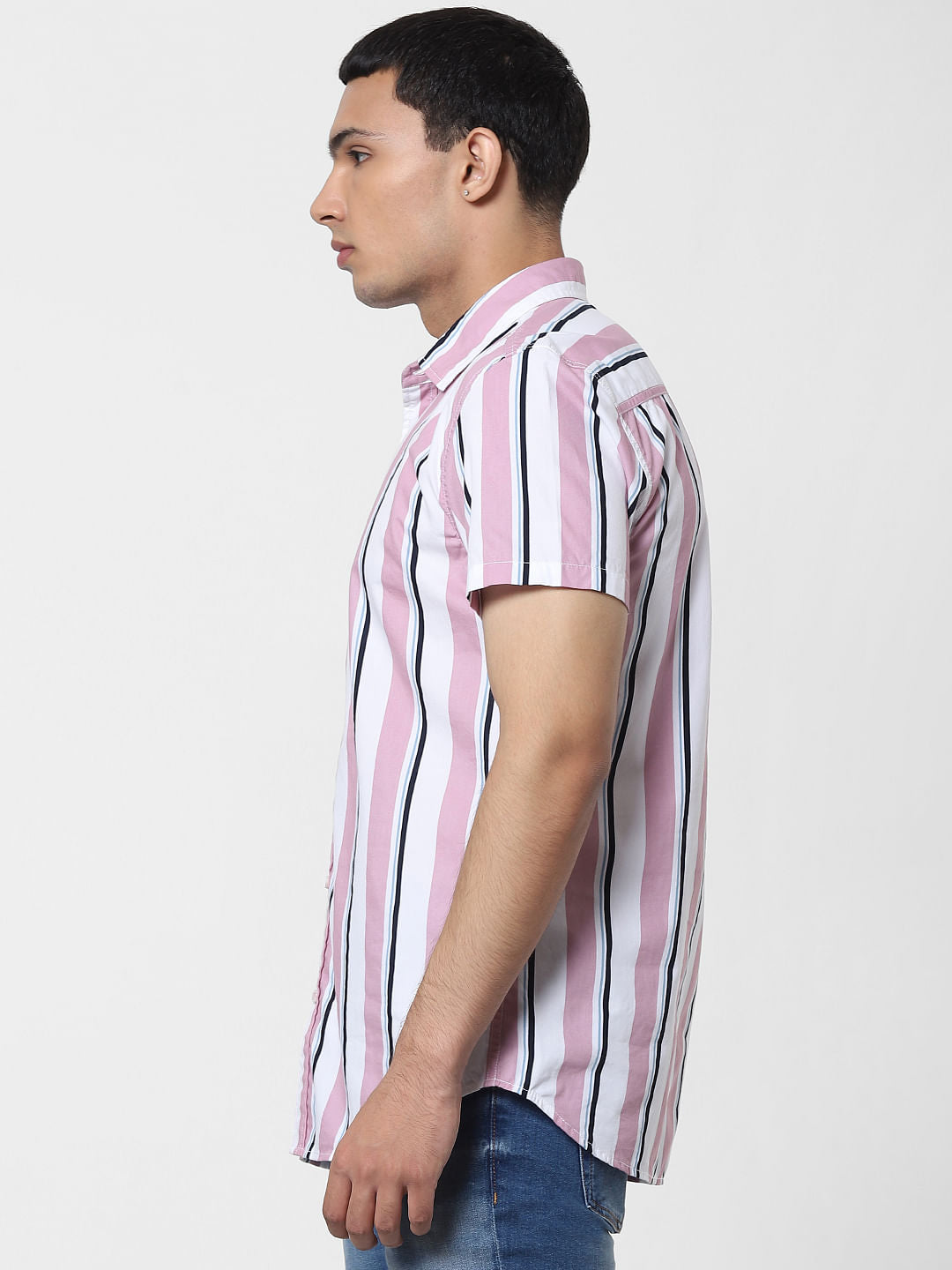 Pink Striped Short Sleeves Shirt