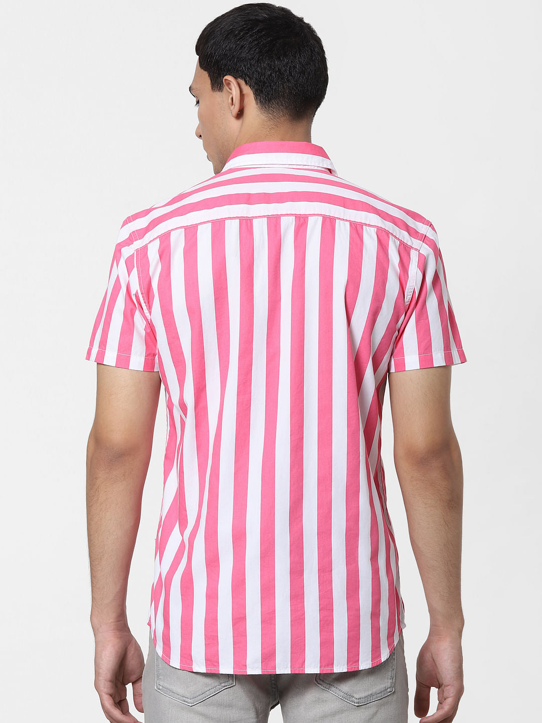 Pink Striped Short Sleeves Shirt