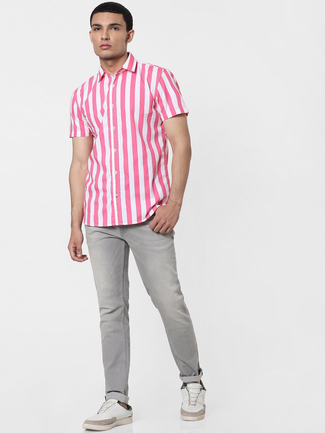 Pink Striped Short Sleeves Shirt