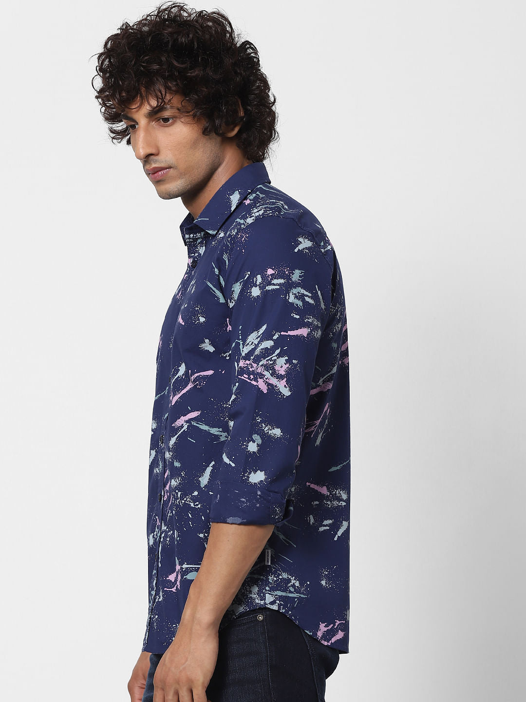 Blue Splash Print Full Sleeves Shirt