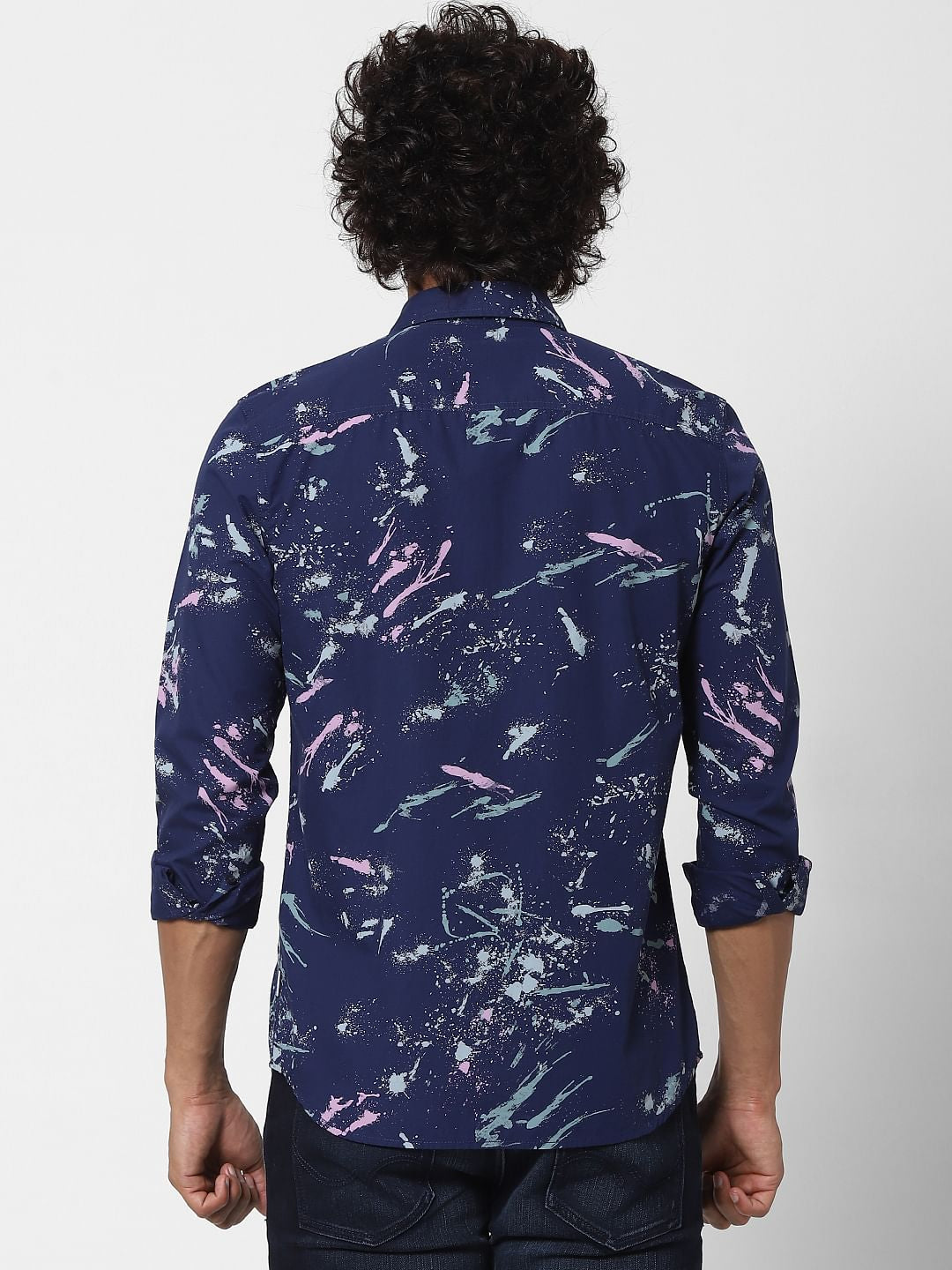 Blue Splash Print Full Sleeves Shirt