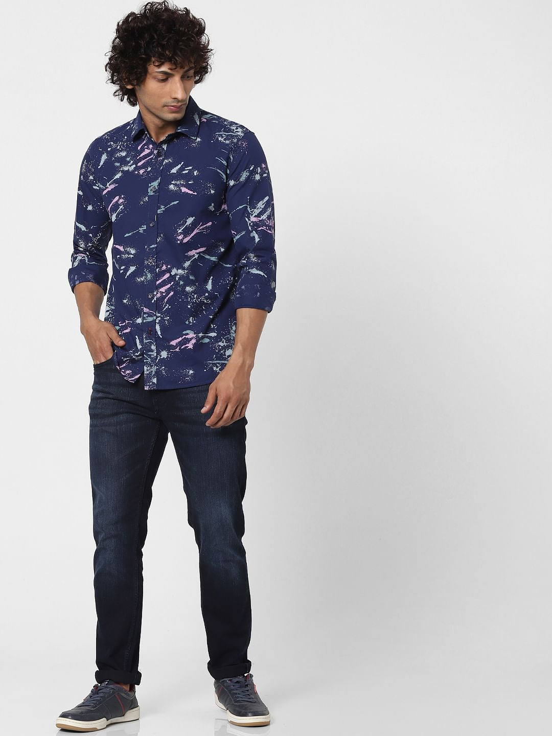 Blue Splash Print Full Sleeves Shirt