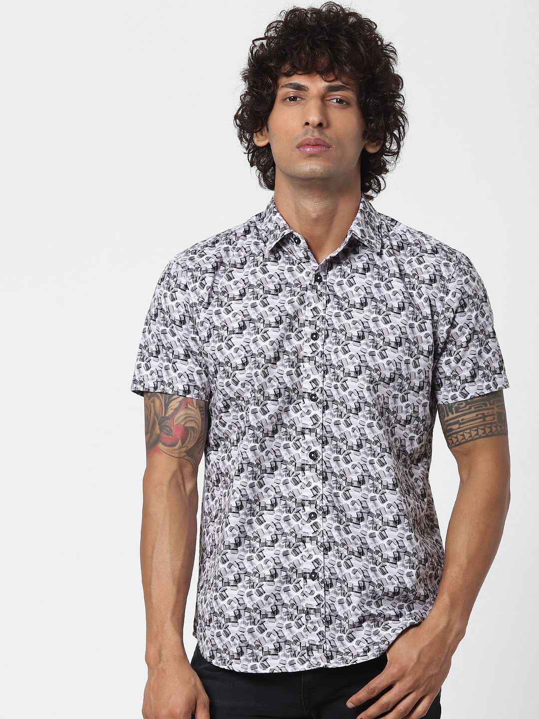White All Over Print Half Sleeves Shirt