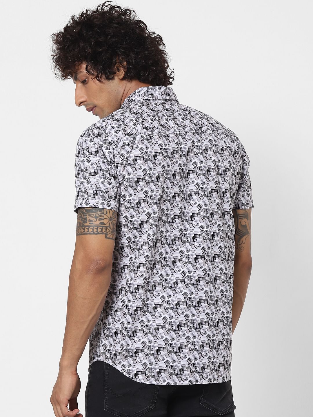 White All Over Print Half Sleeves Shirt