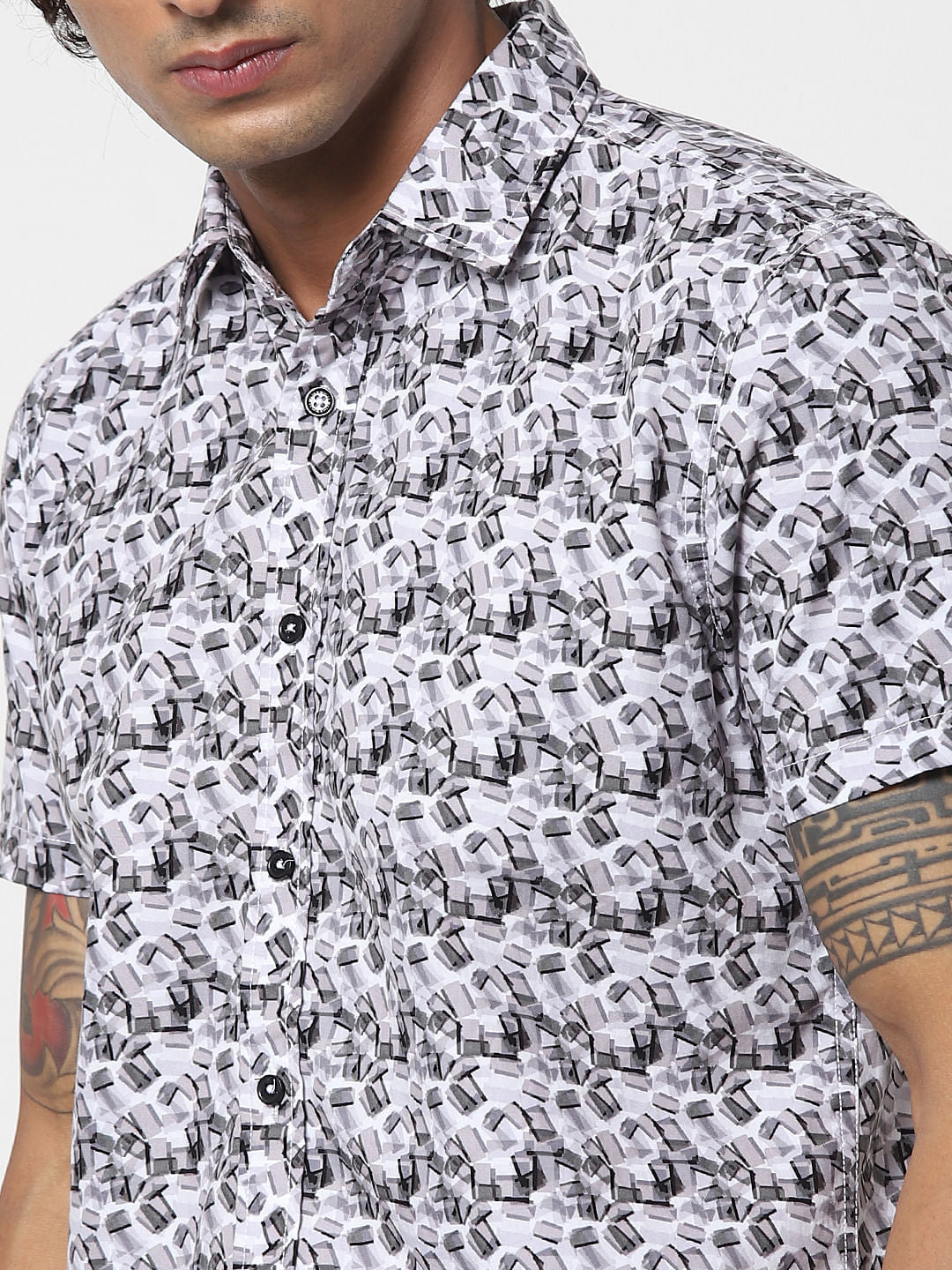 White All Over Print Half Sleeves Shirt