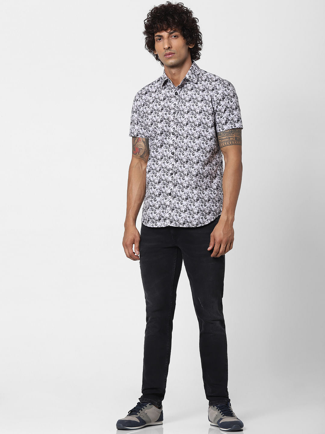 White All Over Print Half Sleeves Shirt